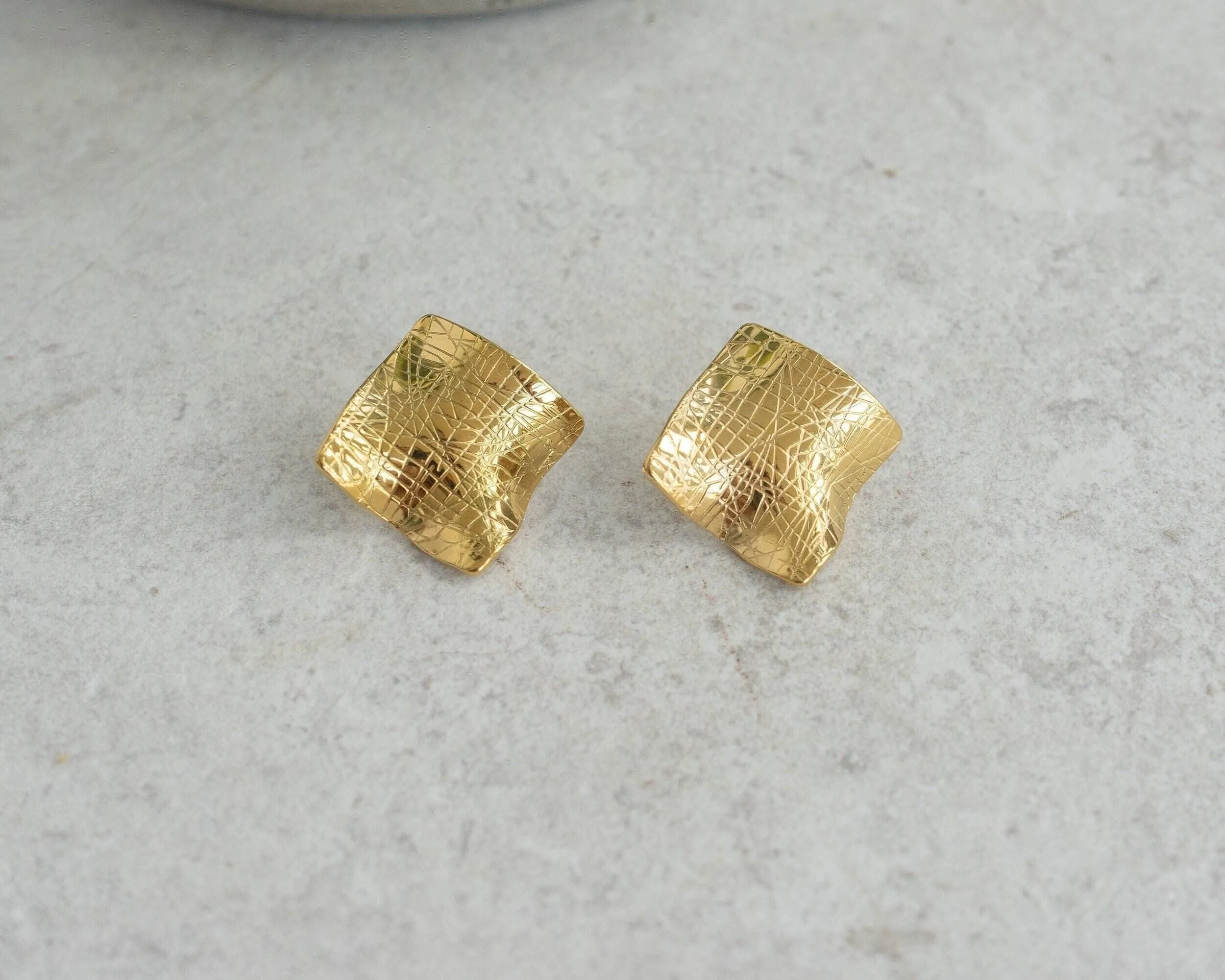 Big Gold Geometric Square Earrings