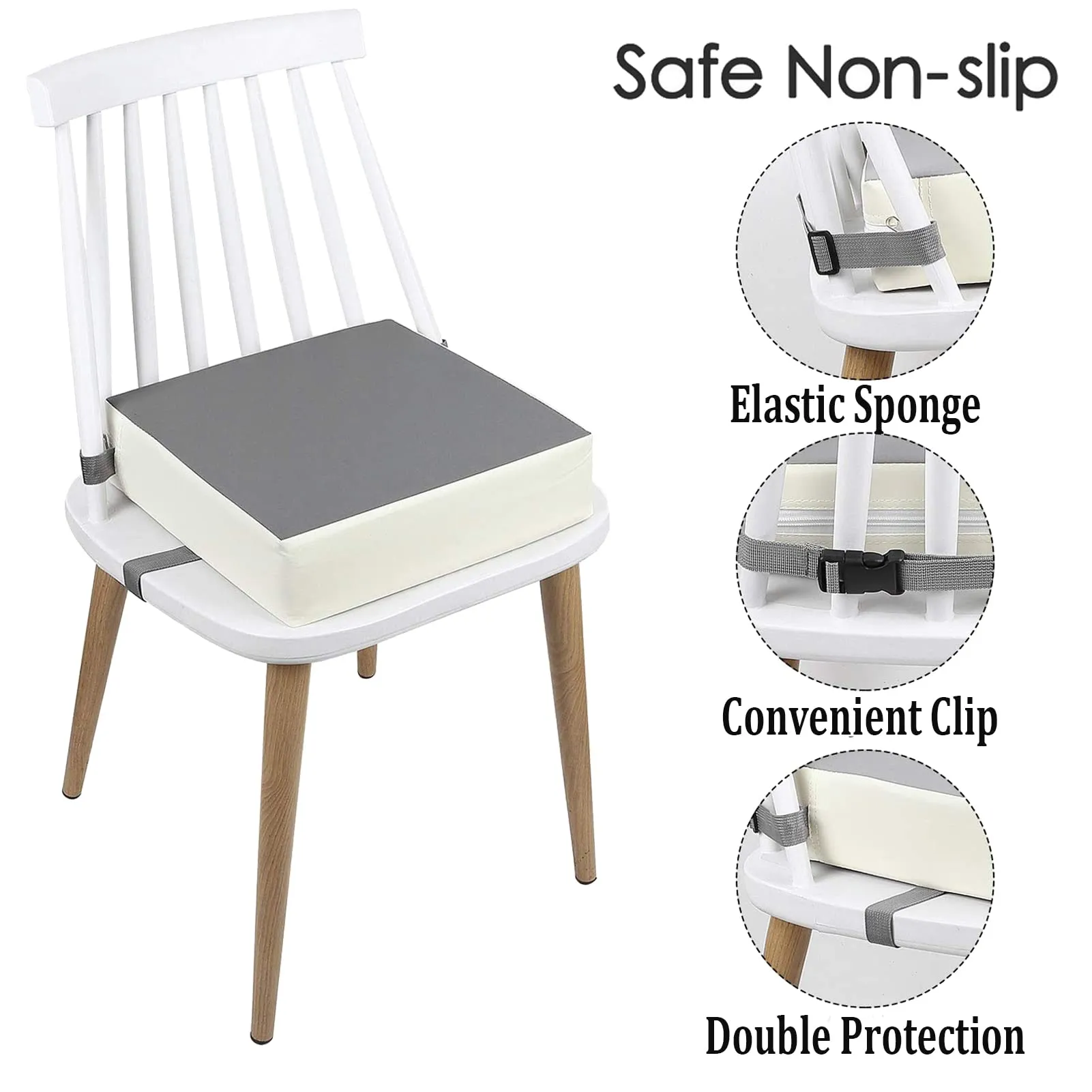 Booster Seat for Dining Table Dismountable Washable Highchair Booster Cushion Chair Heightening Seat Pad with 2 Straps Safety Buckle for Kids (Grey) Grey