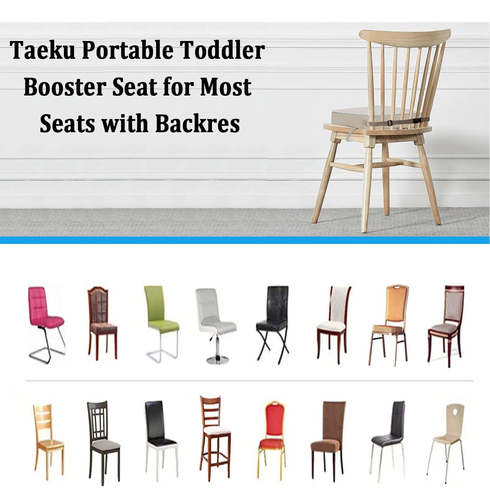 Booster Seat for Dining Table Dismountable Washable Highchair Booster Cushion Chair Heightening Seat Pad with 2 Straps Safety Buckle for Kids (Grey) Grey