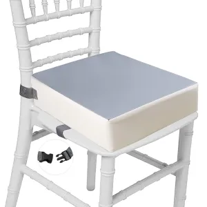 Booster Seat for Dining Table Dismountable Washable Highchair Booster Cushion Chair Heightening Seat Pad with 2 Straps Safety Buckle for Kids (Grey) Grey