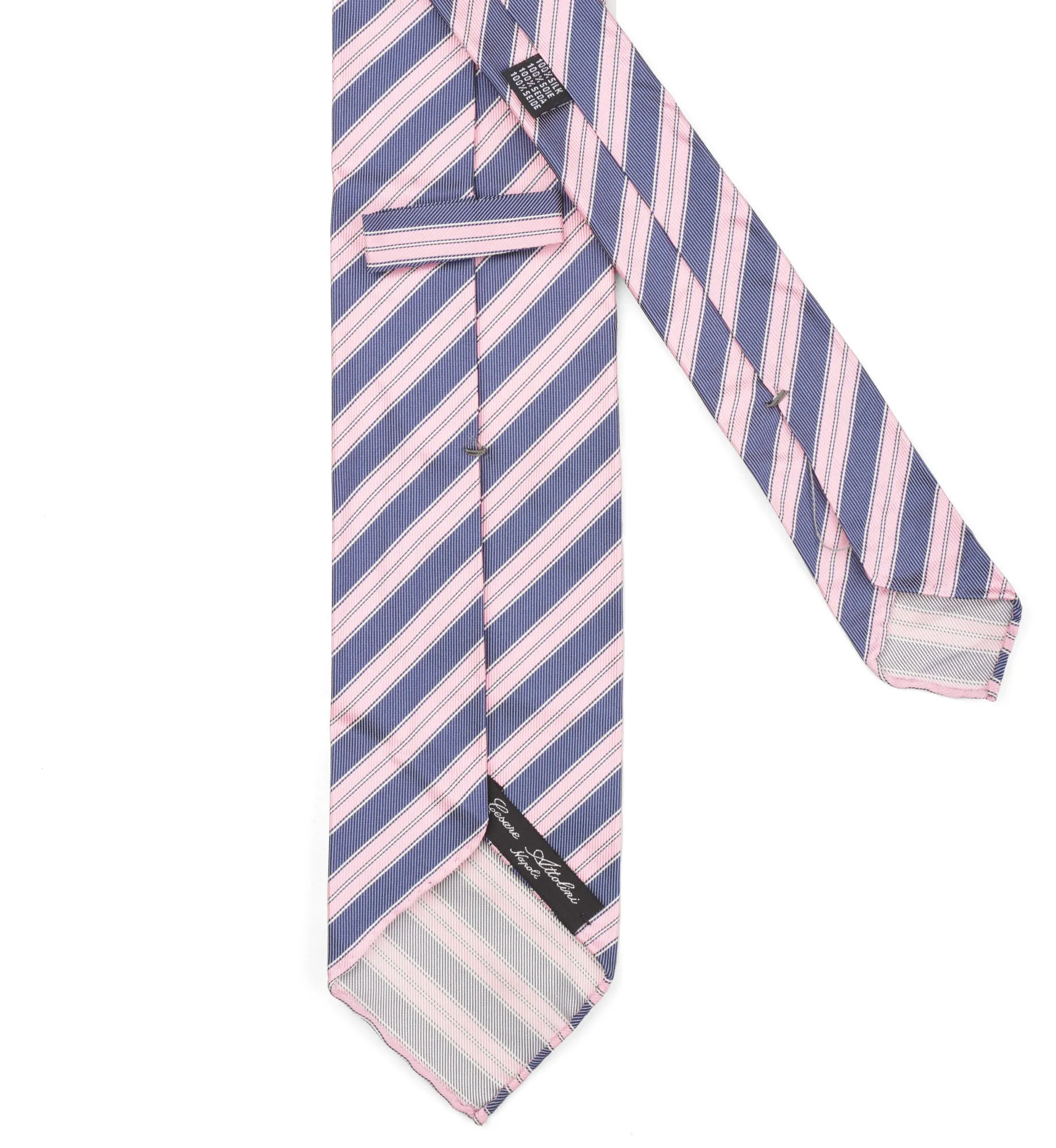 CESARE ATTOLINI Handmade Blue-Pink Striped Design Silk Tie NEW