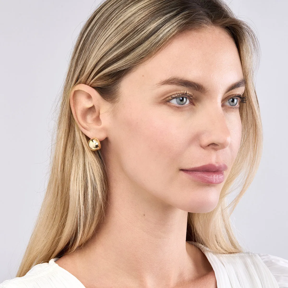 Round Polished Button Omega Earrings