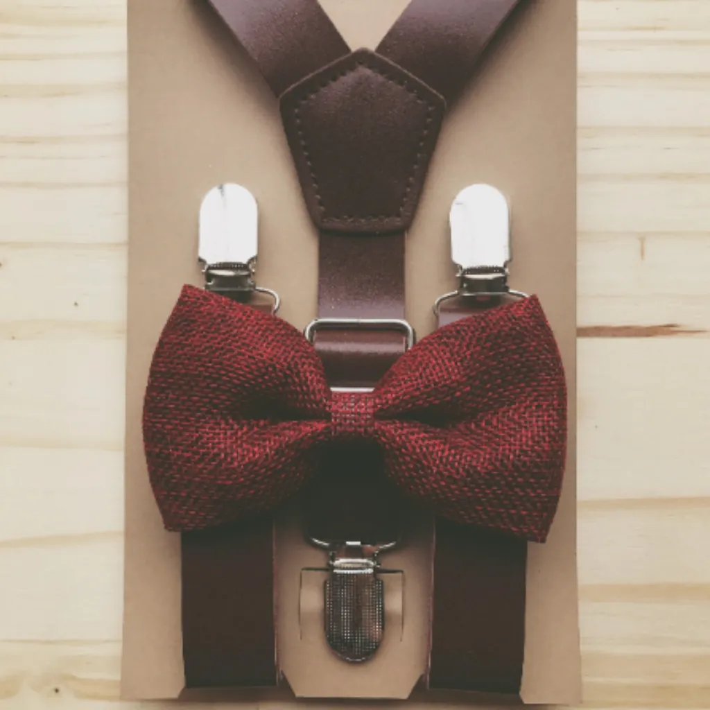 Wine Burlap Bow Tie