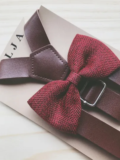 Wine Burlap Bow Tie