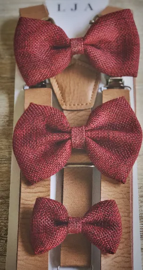 Wine Burlap Bow Tie
