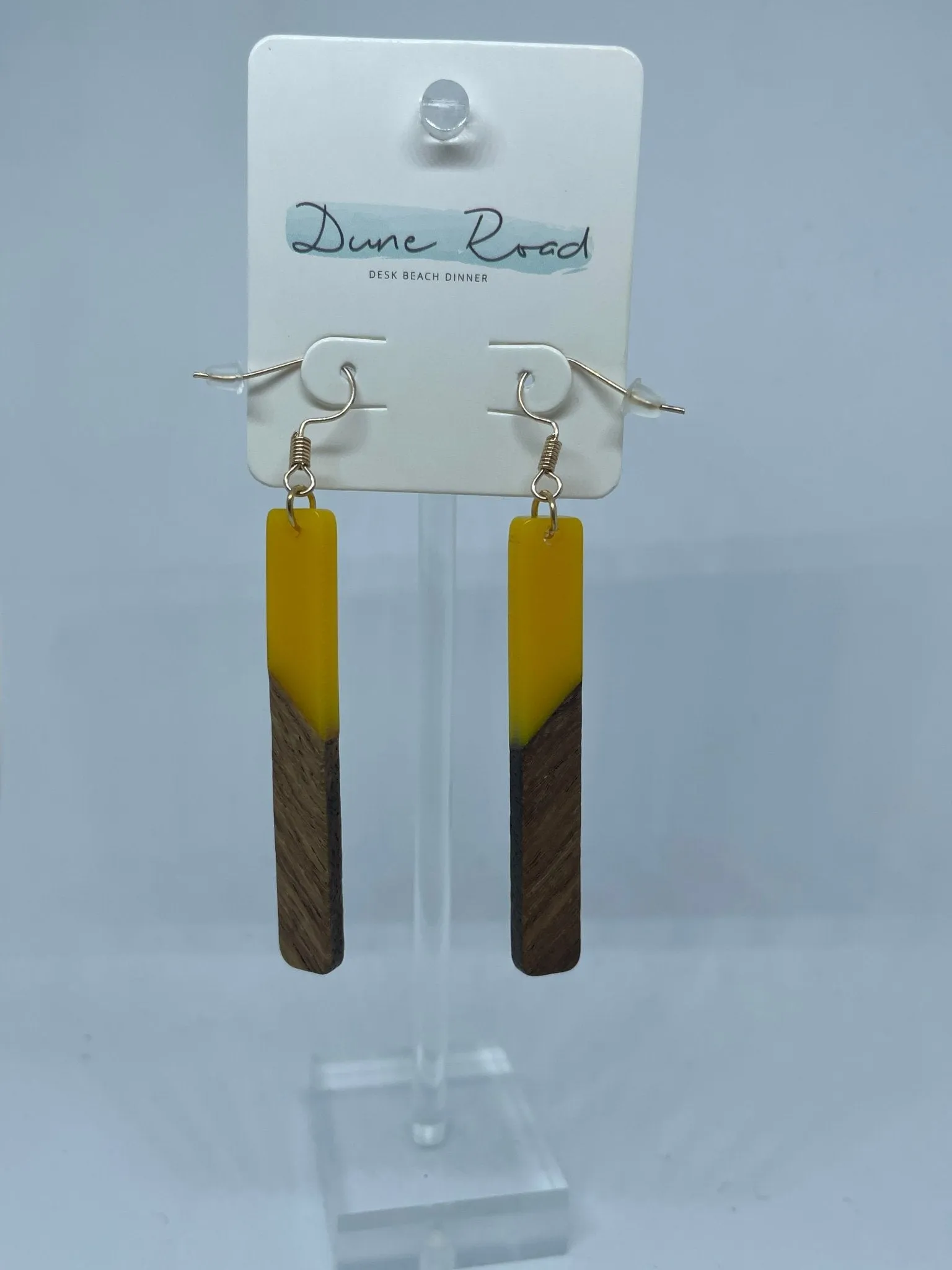 WOOD RESIN EARRINGS RECTANGULAR HOOK YELLOW